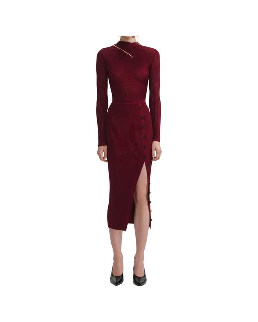 Self-Portrait Red Cut-Out Detailed Knitted Midi Dress