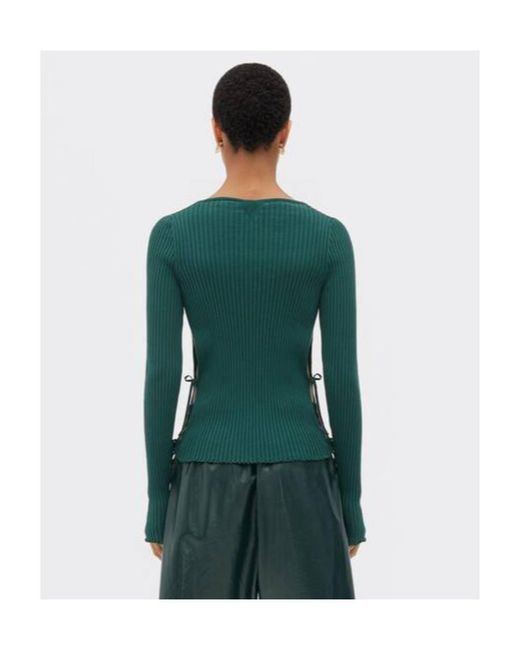 Bottega Veneta Green V-Neck Ribbed Jumper