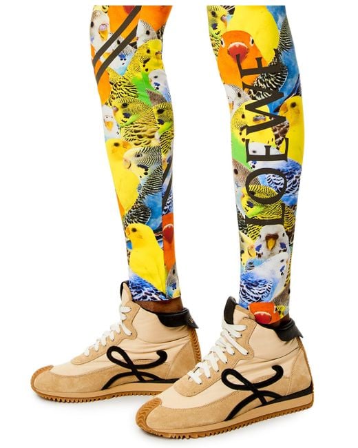 Loewe White High-Waist Bird-Printed Leggings