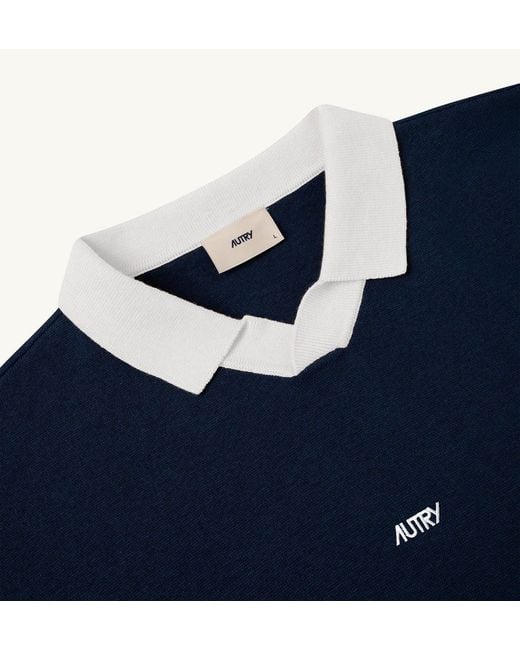 Autry Blue Contrast Collar Knitted Sweater for men