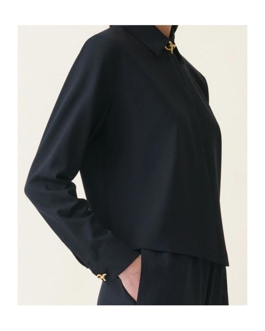 Fabiana Filippi Blue Jewel-Detail Long-Sleeve Top