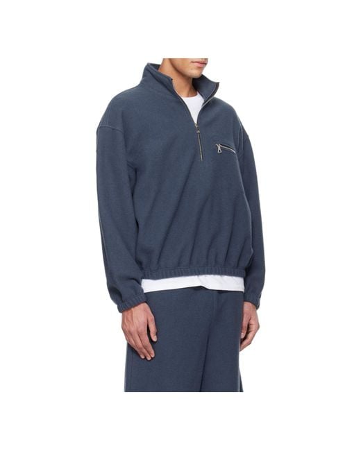 Rier Blue Wool Half-Zip Sweatshirt for men
