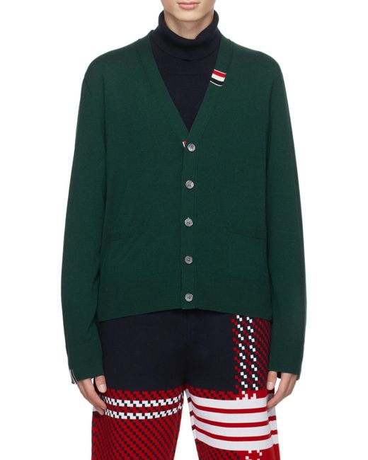 Thom Browne Green Button-Up Knitted Cardigan for men