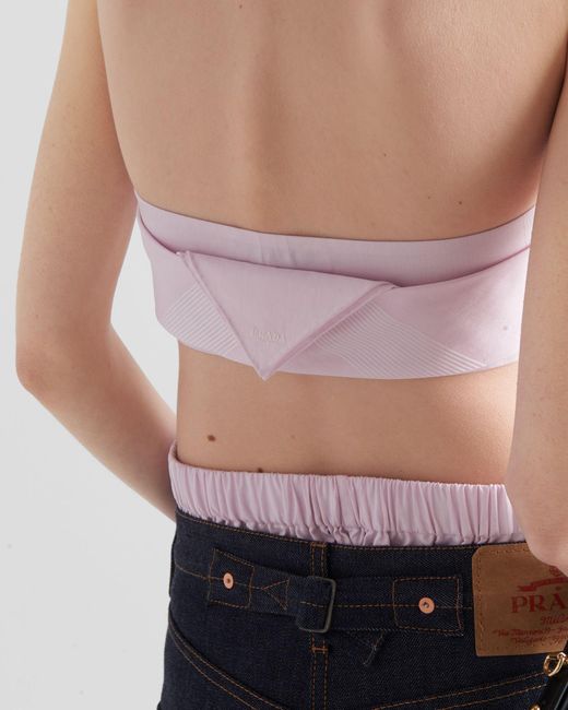 Prada Pink Checked Cotton Bandeau Top