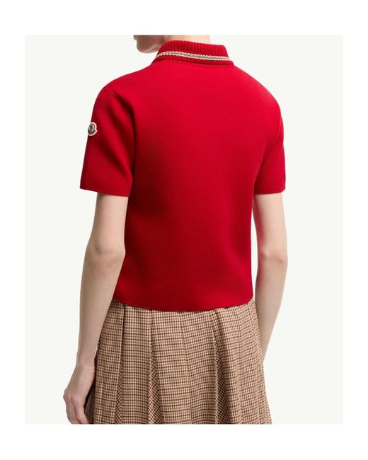 Moncler Red Cotton Knit Polo Shirt