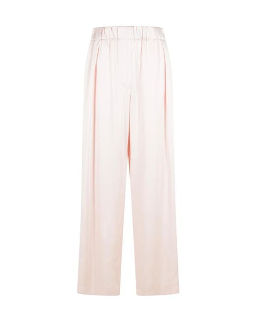 Jil Sander White Pleated Satin Trousers