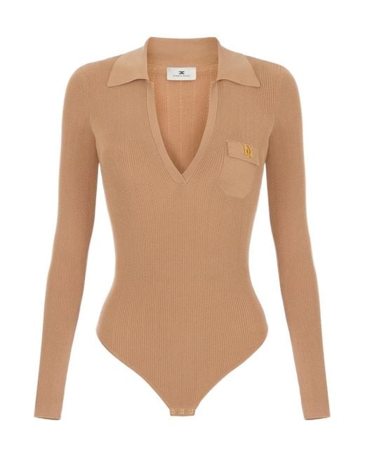 Elisabetta Franchi White Knit Bodysuit With Openwork Embroideries