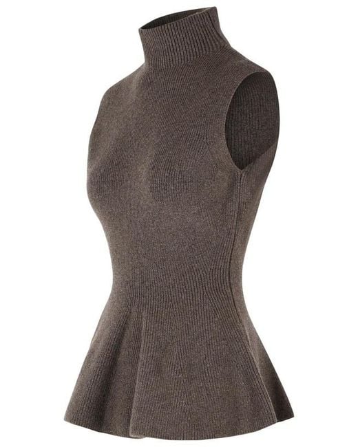 Rohe Brown Sculptural Ribbed-Knit Peplum Top