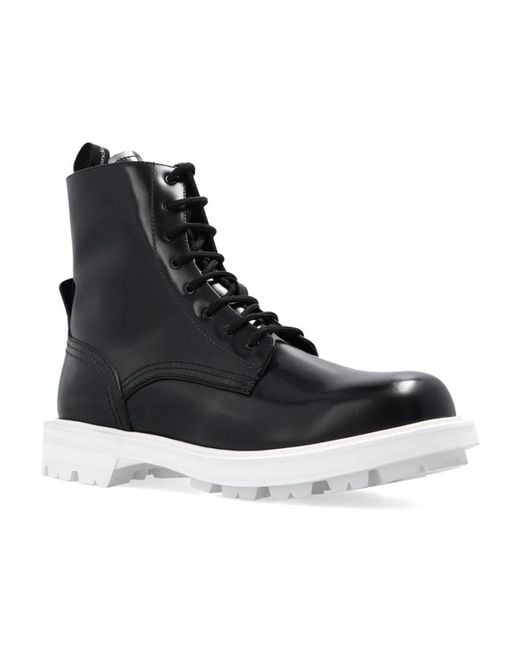 McQueen Black Patent-Leather Lace-Up Boots for men