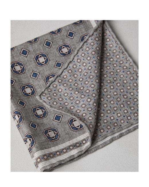 Brunello Cucinelli Purple Geometric Printed Finished Edge Scarf for men