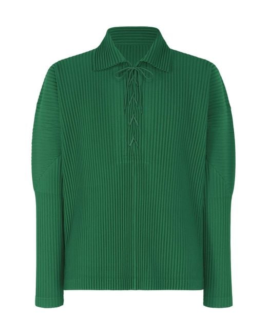 Homme Plissé Issey Miyake Green Lace-Up Pleated Shirt for men