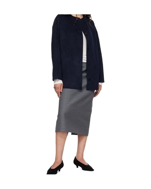 Loulou de Saison Blue Cropped Coat With A Round Neck