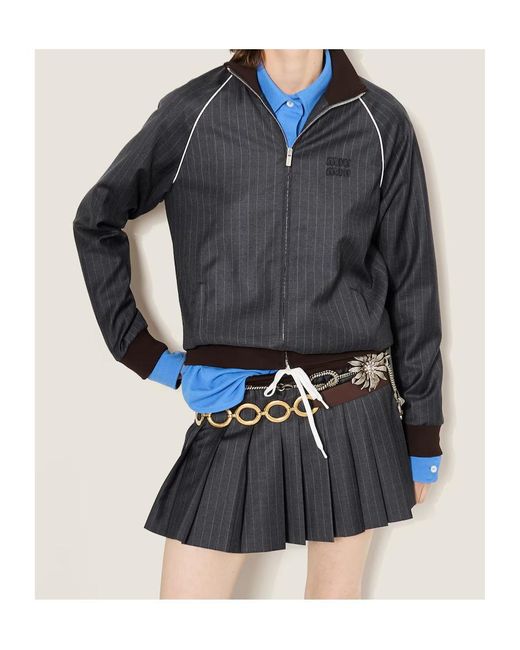 Miu Miu Gray Pleated Pinstripe Miniskirt