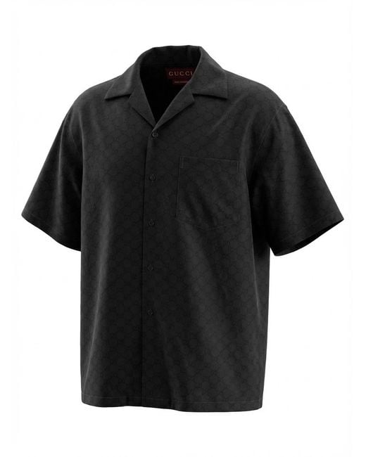 Gucci Black Gg Faille Collared Short-Sleeve Shirt for men