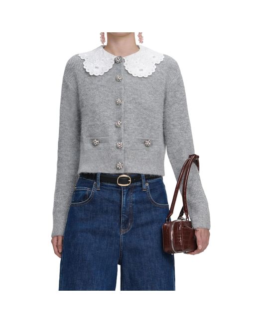 Self-Portrait Blue Lace Collar Cardigan
