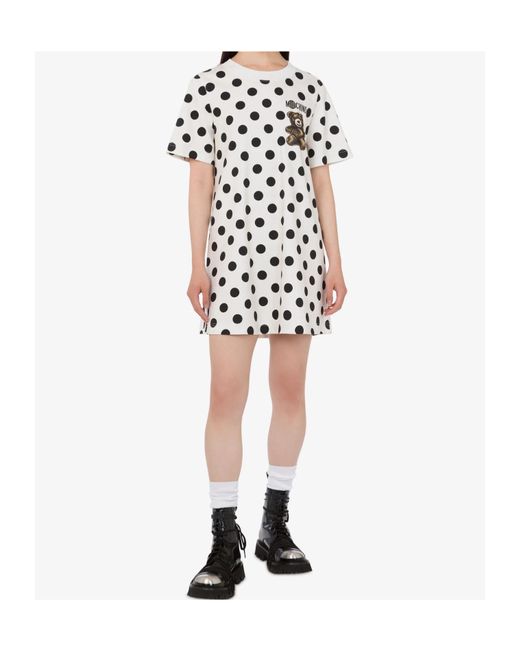 Moschino White Teddy Bear Printed Dress