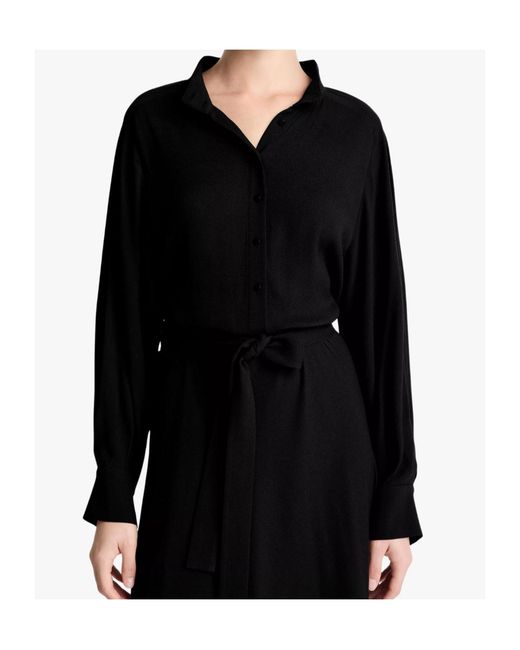 Vince Black Button Long-Sleeve Dress