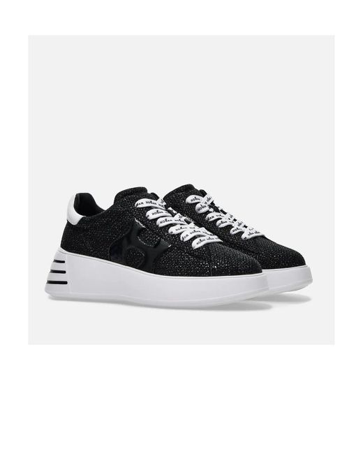 Hogan Black Crystal-Embellished Lace-Up Low-Top Sneakers