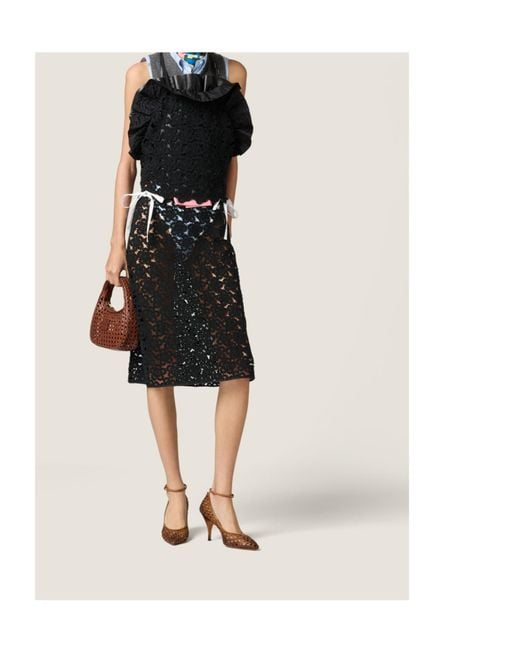 Miu Miu Black Cotton Macramé Mini Skirt