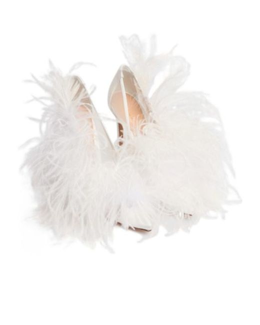 Gianvito Rossi White Suzy Mesh Feather High-Heeled Single-Layer Shoes