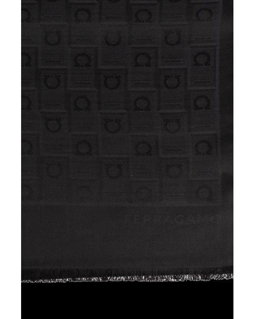 Ferragamo Black Ferragamo Monogram Jacquard Frayed-Edge Scarf
