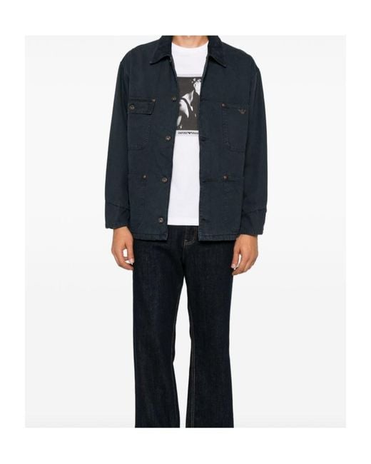 Emporio Armani Blue Corduroy-Collar Logo-Plaque Jacket for men