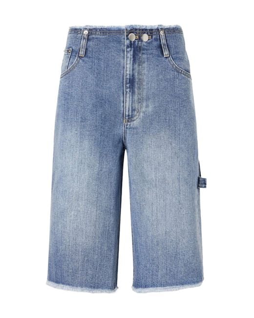 Tibi Blue Mid-Rise Denim Straight-Leg Shorts