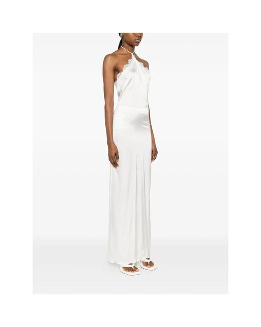 Oseree White Oséree Halterneck Lace-Trim Dresses