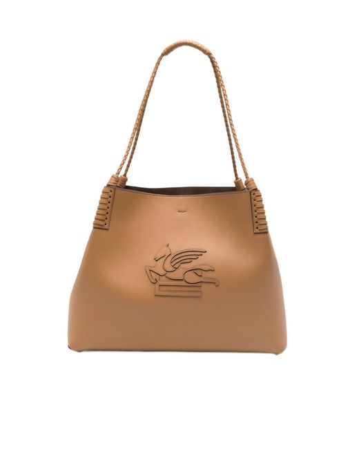 Etro Brown Braided-Handle Shoulder Bag