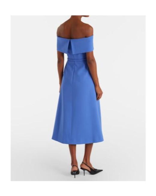 Carolina Herrera Blue Belted Wool-Blend Midi Dress