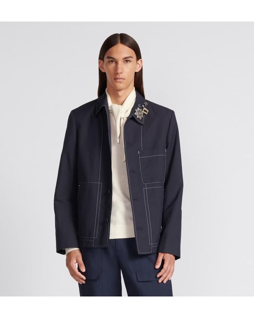Dior Blue Homme Collared Button-Up Jacket for men