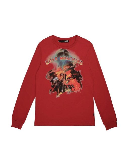 Moschino Red T-Shirt With Round Neck And Long Sleeves for men