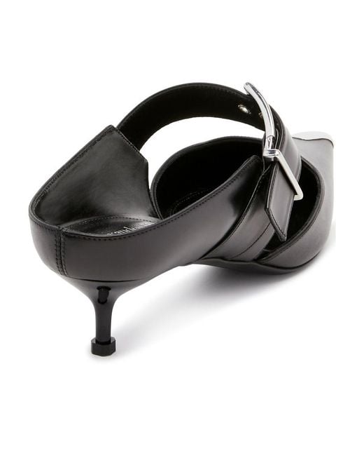 McQueen Black Punk Buckle Pointed Toe Mules