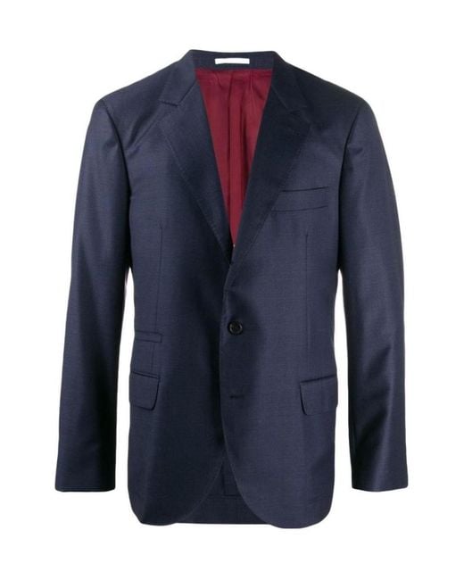 Brunello Cucinelli Blue Single-Breasted Virgin-Wool Blazer for men