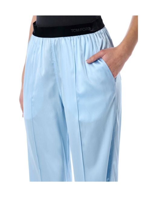 Tom Ford Blue Satin Straight Leg Pants