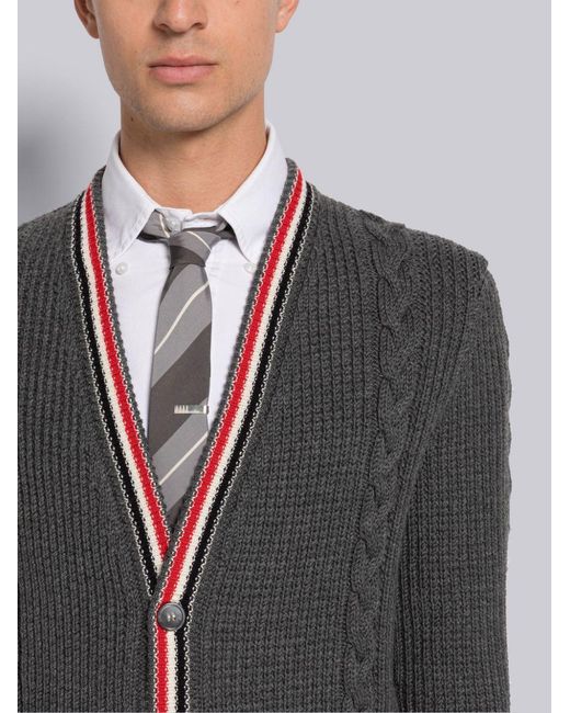 Thom Browne Gray Cable-Knit Wool Cardigan for men