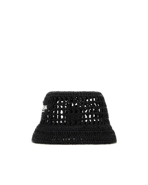 Prada Black Logo Detailed Interwoven Bucket Hat