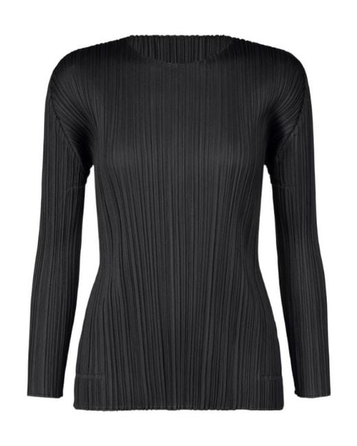Pleats Please Issey Miyake Black Pleats Please Issey Miyake Crewneck Pleated Top