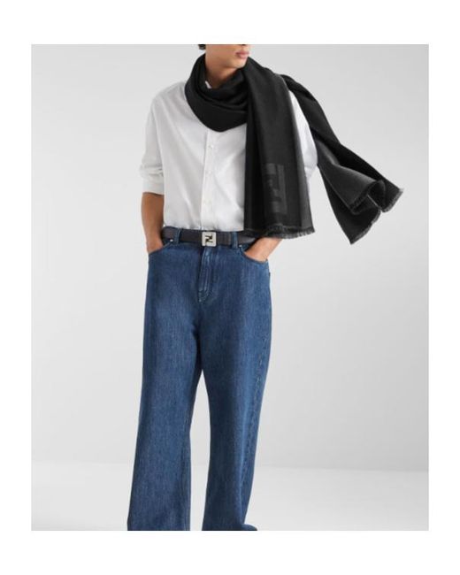 Fendi Black Ff Motif Fringed Scarf