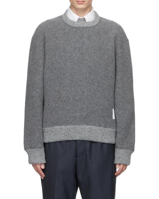 Thom Browne Gray Relaxed Fit Wool Sweater With Ribbed Details for men