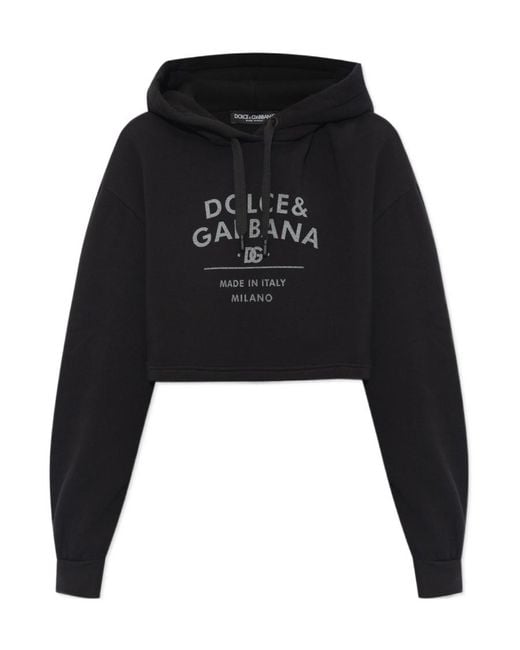 Dolce & Gabbana Black Logo Printed Cropped Hoodie