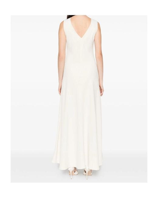 Brunello Cucinelli White V-Neck Sleeveless Maxi Dress