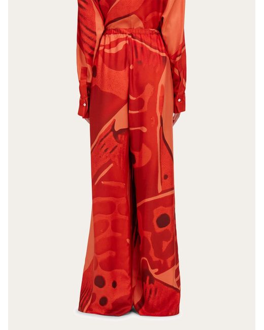 Ferragamo Red Silk Palazzo Trouser