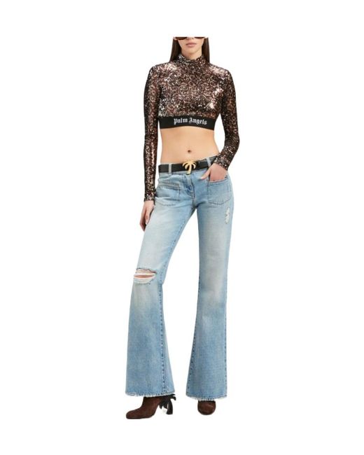 Palm Angels Black Sequin Embellished Cropped Top