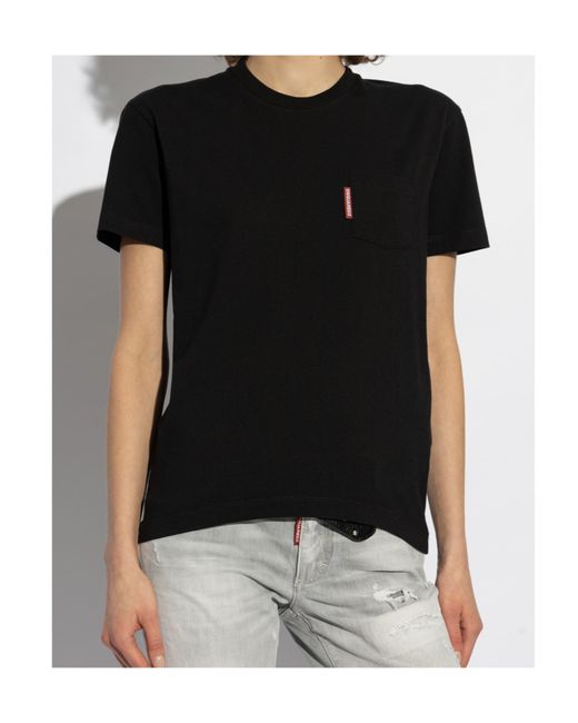 DSquared² Black Chest Pocket Crewneck T-Shirt
