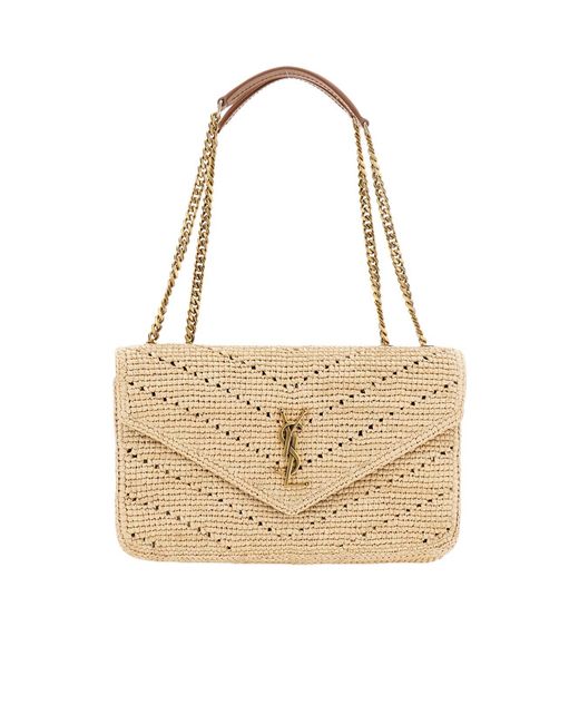 Saint Laurent Natural Logo Plaque Foldover Top Shoulder Bag