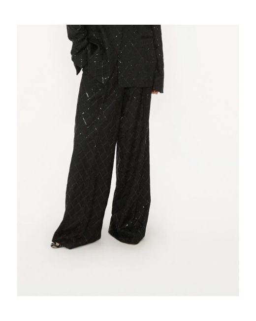 ROTATE BIRGER CHRISTENSEN Black Wide-Leg Sequined Pants
