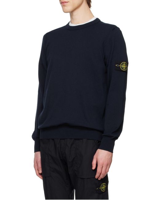 Stone Island Blue Compass Patch Crewneck Jumper for men