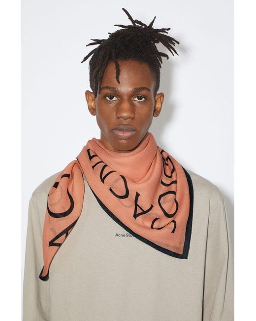 Acne Pink Logo Printed Square-Shaped Scarf for men