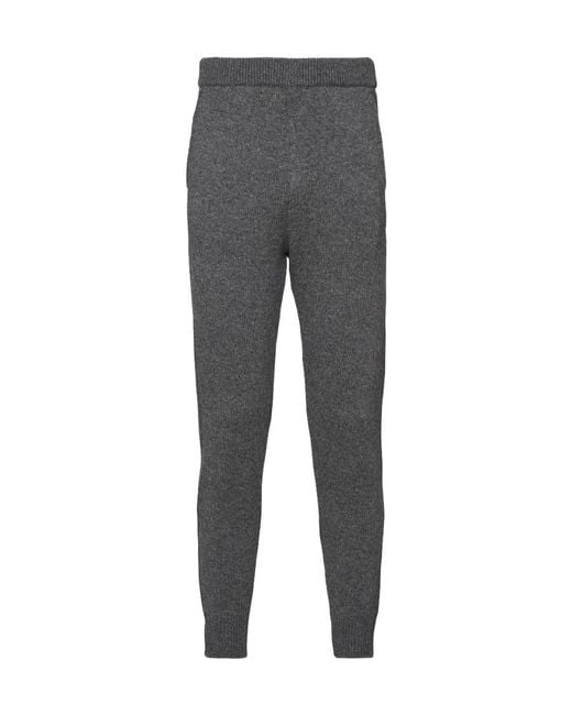 Prada Gray Logo Embroidered Jogging Pants for men